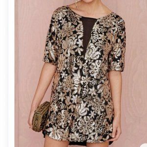Lovers + Friends | Saturday Night Black and Gold Sequin Dress Size Large NWT